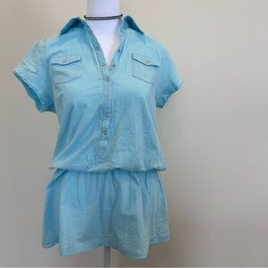 George Drop Waist Top 100% Cotton Women's Sky Blue Button-Down Shirt